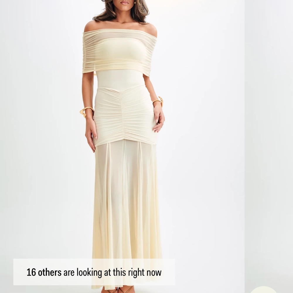 Meshki Cream Ruched Maxi Dress with Slit